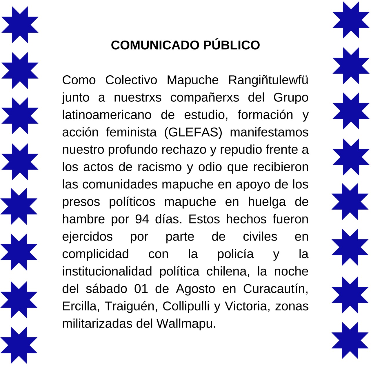 Comunicado Público Colectivo Raginñtulewfü y GLEFAS